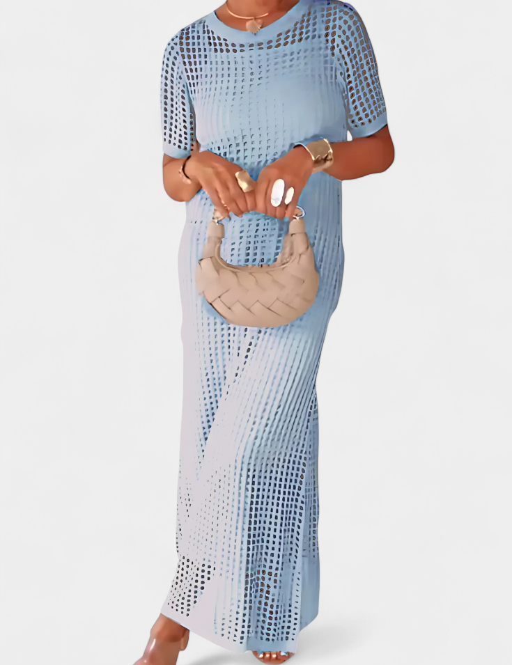 Balbina Vestido de Dos Piezas con Cuello Barco y Detalles Huecos