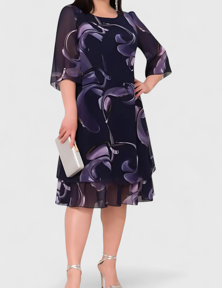 Shriley Vestido de Gasa con Estampado Midnight Swirl y Silueta Fluida