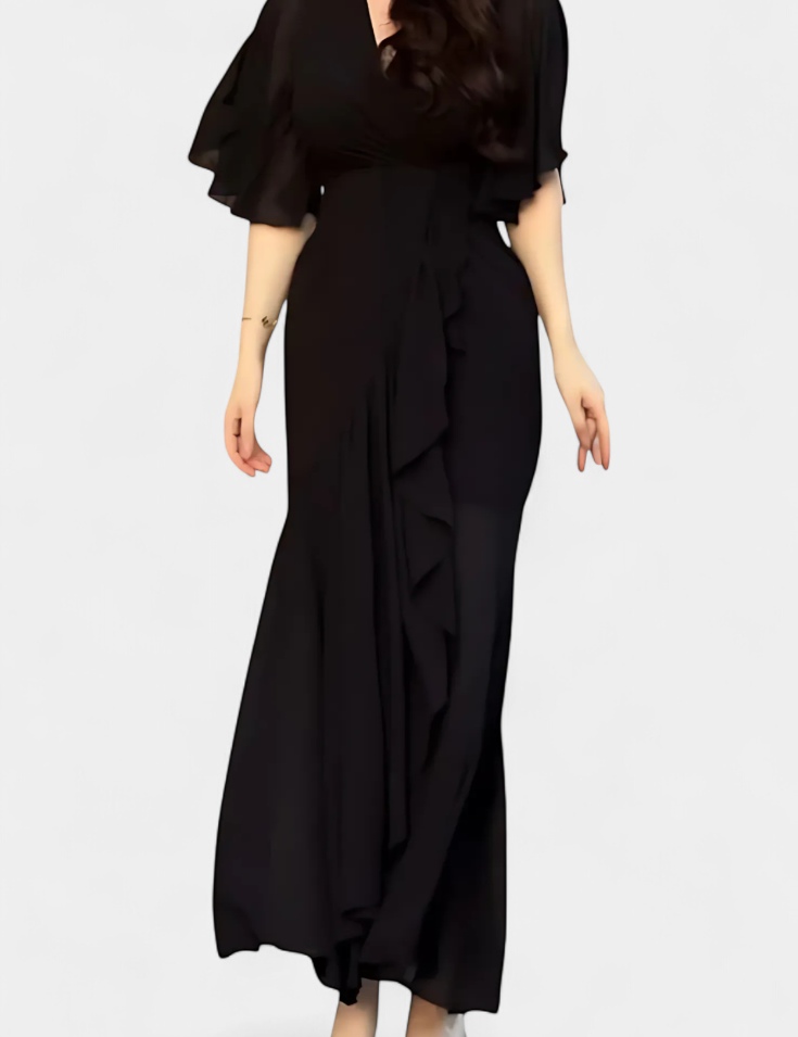 Sima Vestido Cruzado Estampado con Escote en V y Mangas Acampanadas