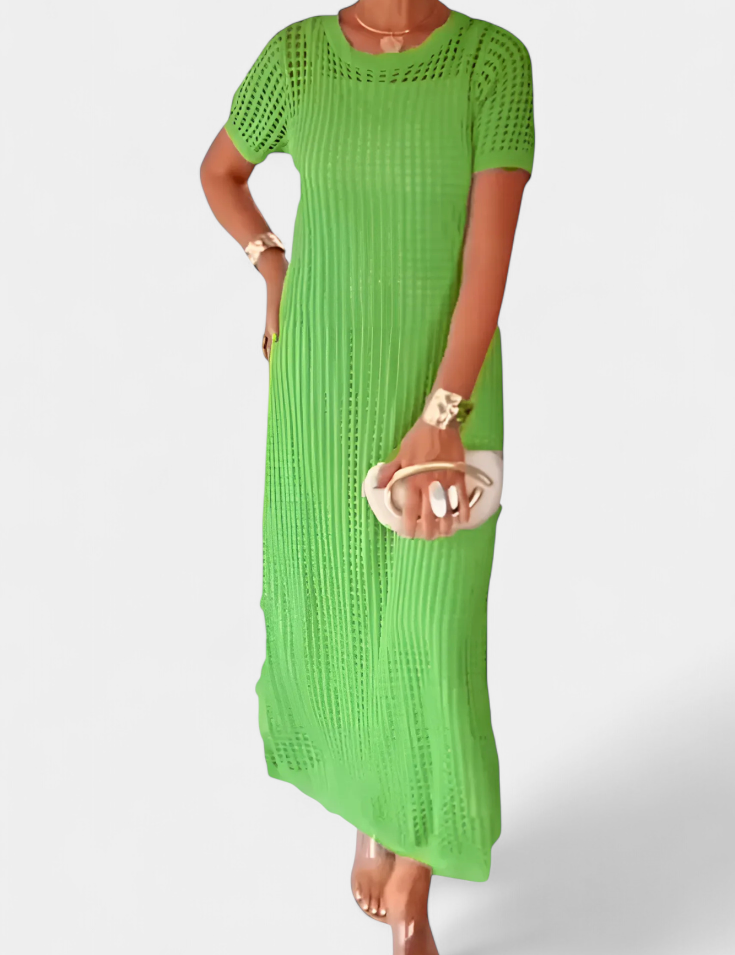 Balbina Vestido de Dos Piezas con Cuello Barco y Detalles Huecos