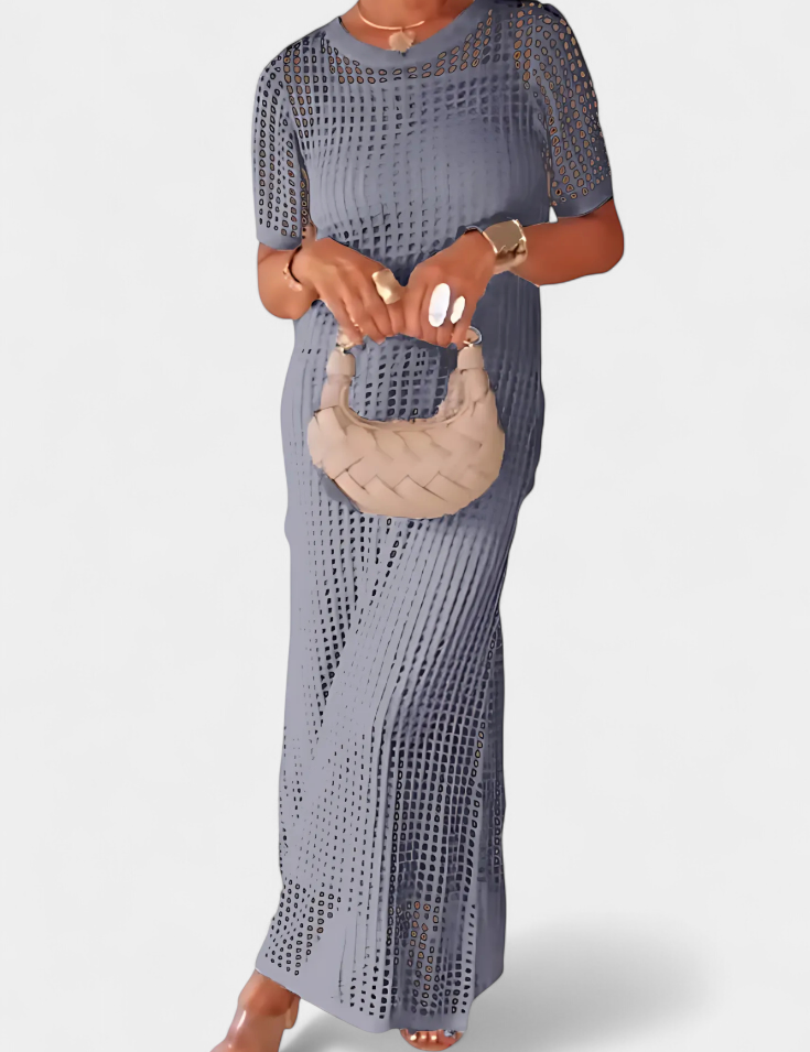 Balbina Vestido de Dos Piezas con Cuello Barco y Detalles Huecos