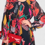 Annegret Vestido Midi Floral con Mangas Largas y Corte Fluido