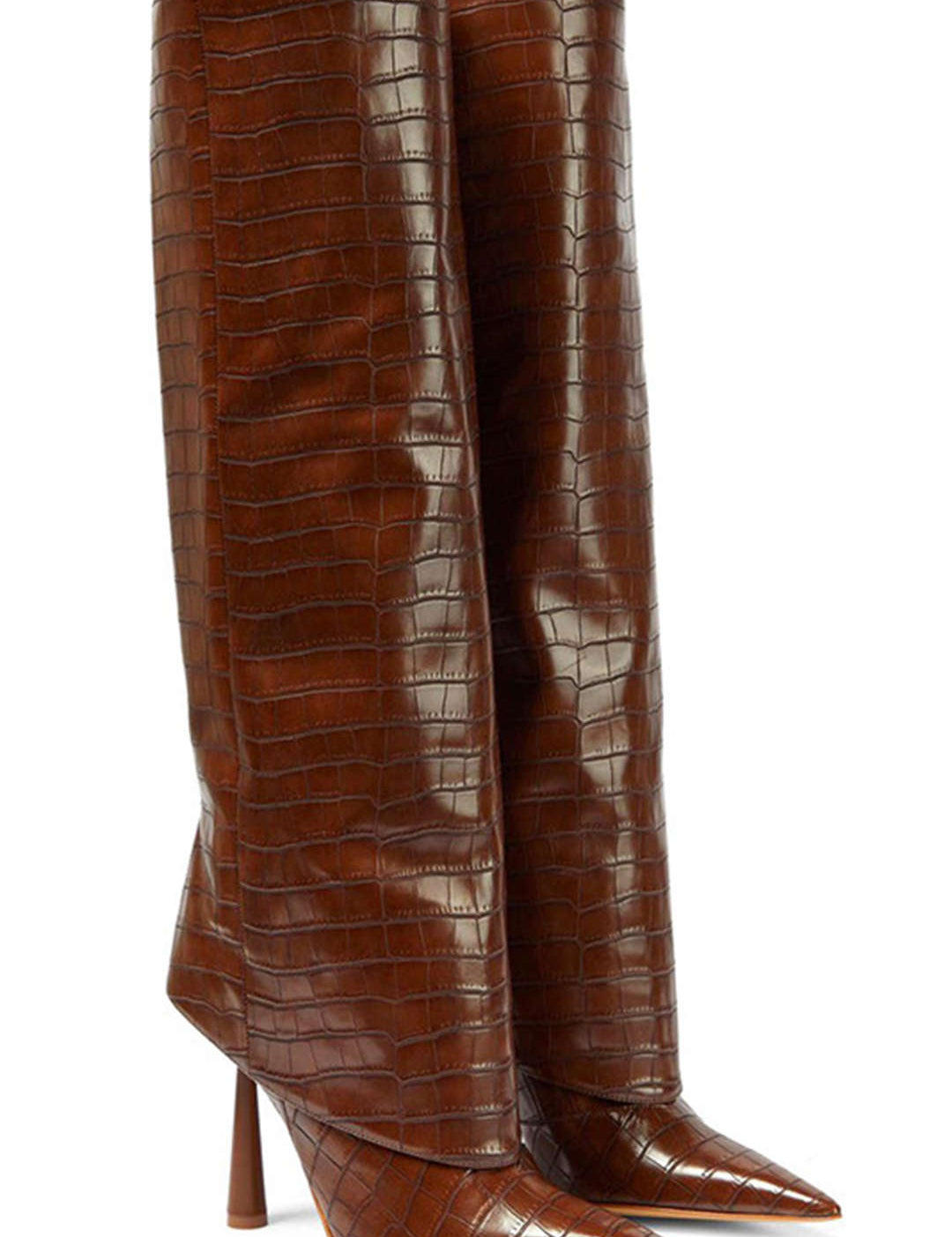 Botas de Tacón Alto de Cuero Sintético de Cocodrilo con Punta Afilar