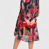 Annegret Vestido Midi Floral con Mangas Largas y Corte Fluido