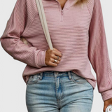 Helene | Jersey de Cuello en V con Cremallera y Manga Larga