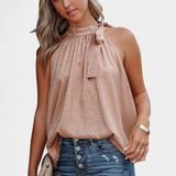 Adela | Top sin Mangas de Leopardo con Cuello Alto y Lazo