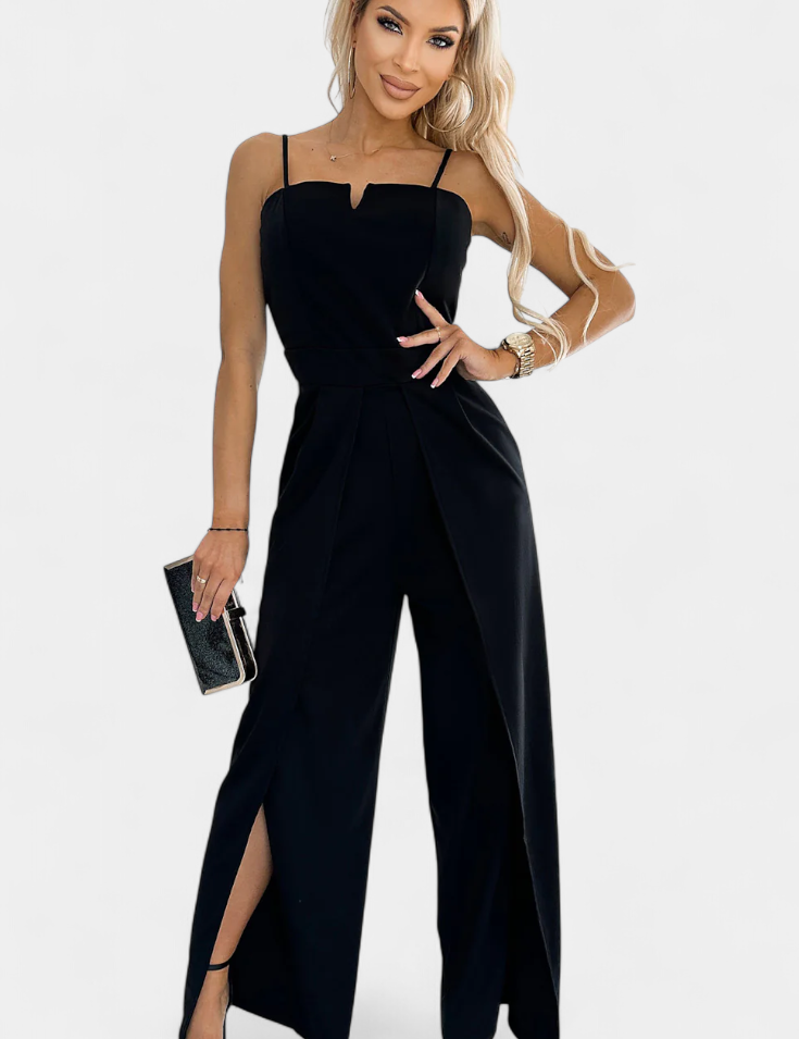 Prescillia Mono con Tirantes de Espagueti y Pierna con Abertura