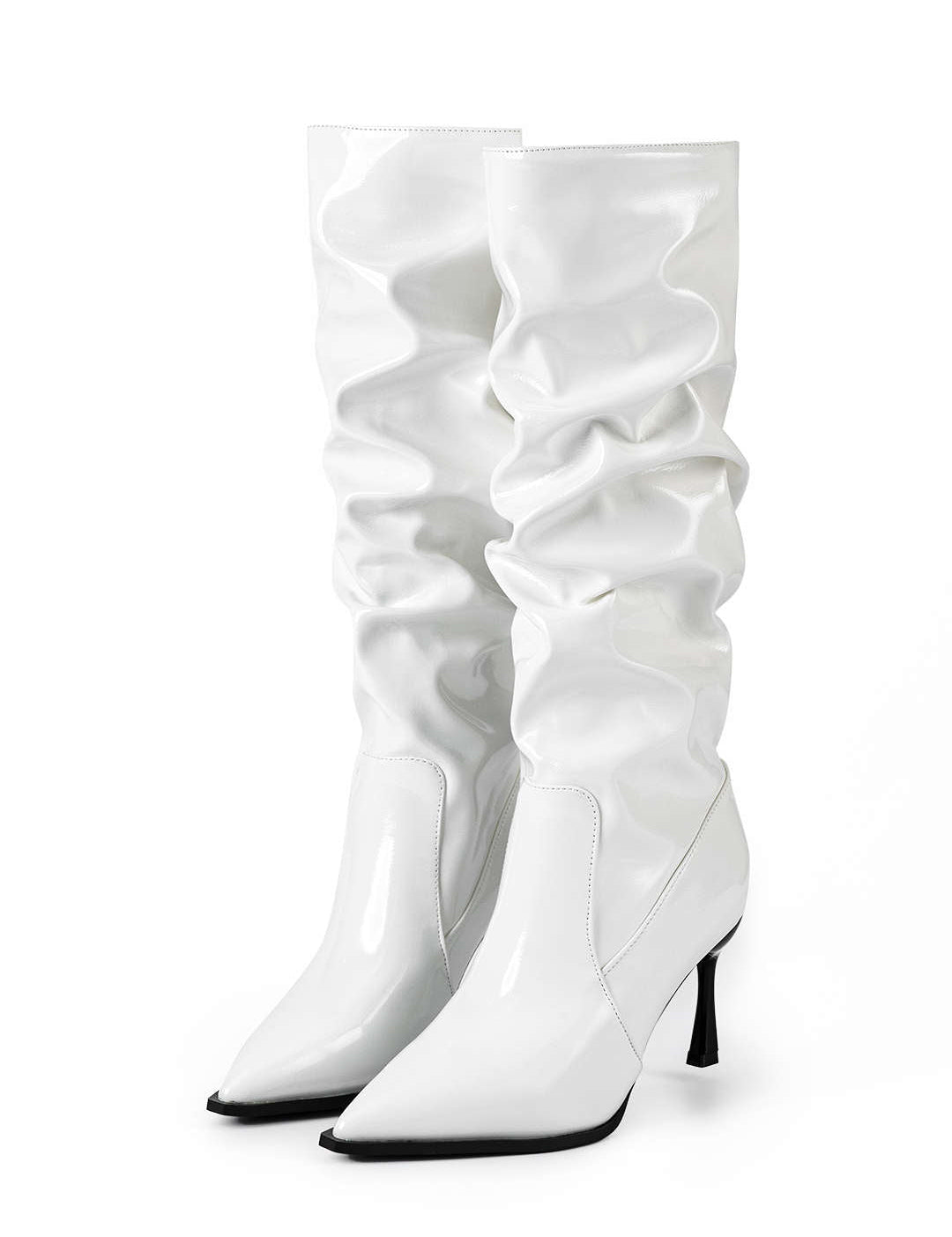 Botas de Cuero Sintético con Pliegues y Punta Afila