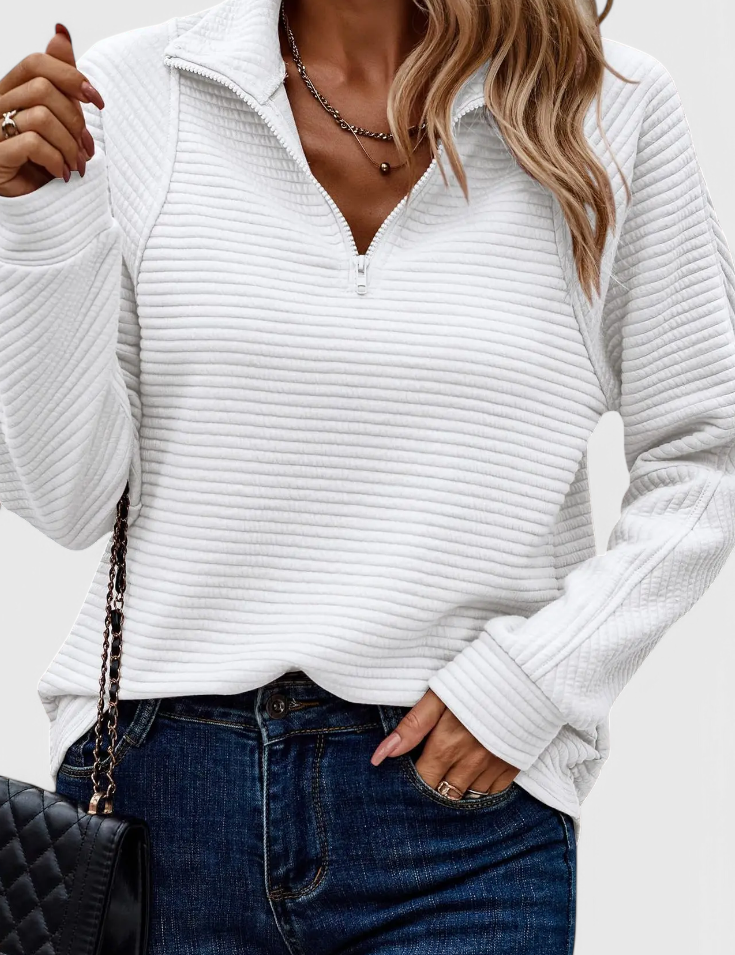 Helene | Jersey de Cuello en V con Cremallera y Manga Larga