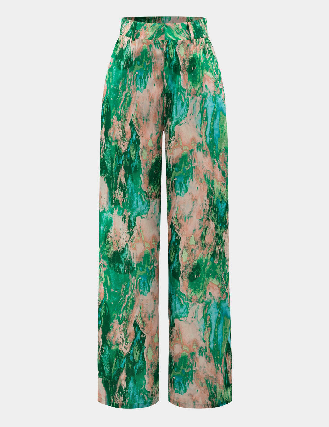 Inna Pantalones Rectos de Cintura Alta con Estampado de Mármol