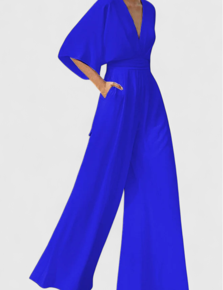 Isaura Mono Largo Elegante con Pierna Ancha y Escote en V