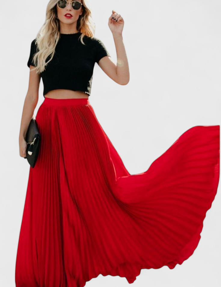 Mila Falda Larga Plisada de Talle Alto