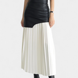 Noelle Falda Maxi Asimétrica de Chifón y Cuero Sintético