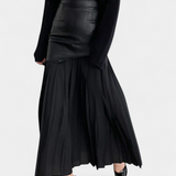 Noelle Falda Maxi Asimétrica de Chifón y Cuero Sintético