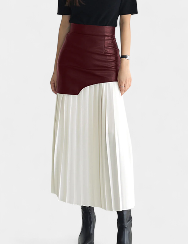 Noelle Falda Maxi Asimétrica de Chifón y Cuero Sintético