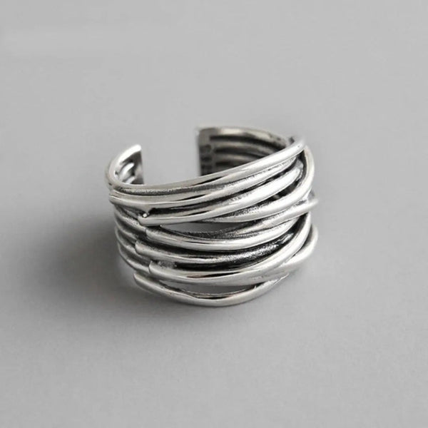 Anillo Ajustable en Capas Plateado