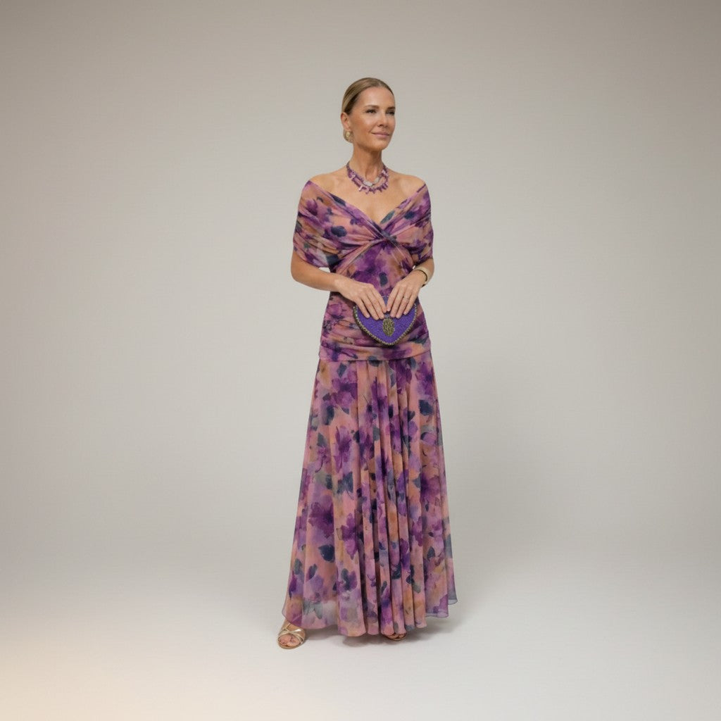 Velora - Vestido Floral Largo con Escote en V