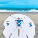 Conjunto de Collar y Pendientes de Tortuga Marina en Ópalo y Plata