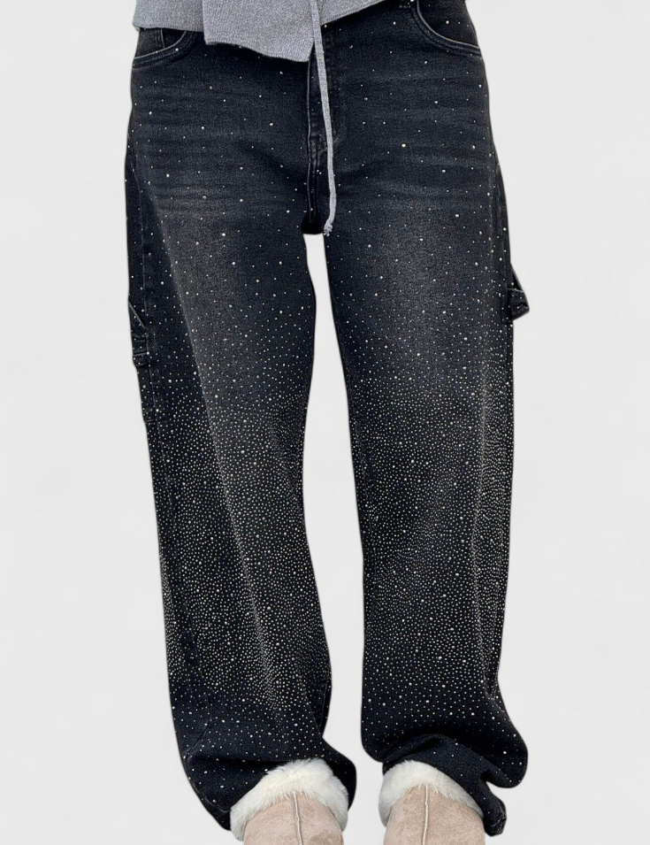 Dariya Jeans Cargo Balloon con Brillo y Aplicaciones de Pedrería