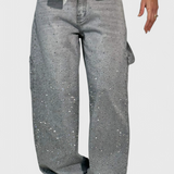 Dariya Jeans Cargo Balloon con Brillo y Aplicaciones de Pedrería