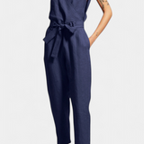 Maggie Mono Sin Mangas con Escote en V y Cintura Cruzada en Algodón