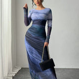 Natalia | Vestido Maxi Bodycon de Manga Larga Impreso y Cómodo