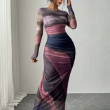 Natalia | Vestido Maxi Bodycon de Manga Larga Impreso y Cómodo