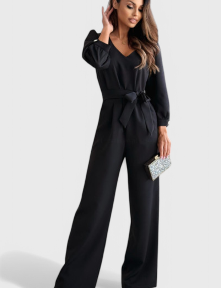 Ariane Mono de Pierna Ancha con Escote en V y Cintura con Lazo