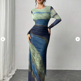 Natalia | Vestido Maxi Bodycon de Manga Larga Impreso y Cómodo