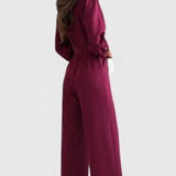 Ariane Mono de Pierna Ancha con Escote en V y Cintura con Lazo