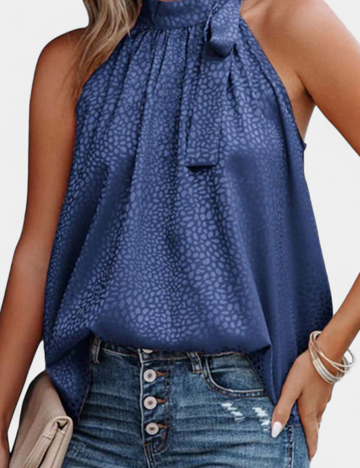 Adela | Top sin Mangas de Leopardo con Cuello Alto y Lazo