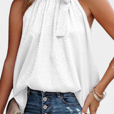 Adela | Top sin Mangas de Leopardo con Cuello Alto y Lazo