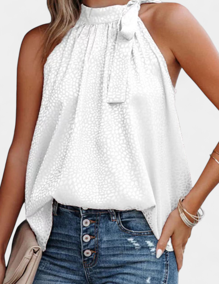 Adela | Top sin Mangas de Leopardo con Cuello Alto y Lazo