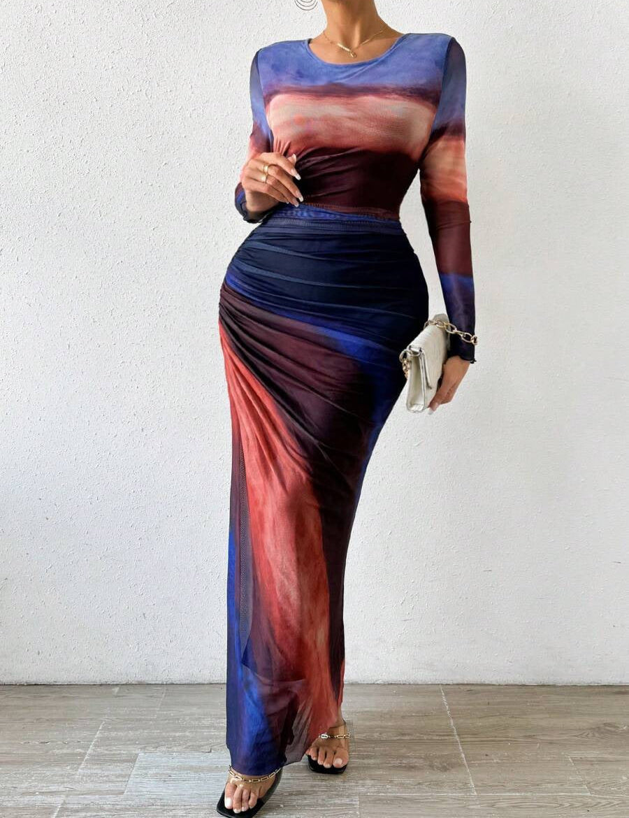 Natalia | Vestido Maxi Bodycon de Manga Larga Impreso y Cómodo