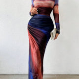 Natalia | Vestido Maxi Bodycon de Manga Larga Impreso y Cómodo