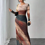 Natalia | Vestido Maxi Bodycon de Manga Larga Impreso y Cómodo