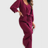 Ariane Mono de Pierna Ancha con Escote en V y Cintura con Lazo