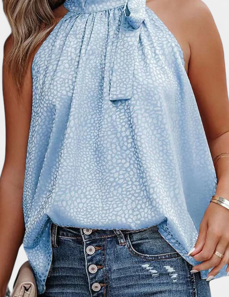 Adela | Top sin Mangas de Leopardo con Cuello Alto y Lazo