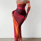 Natalia | Vestido Maxi Bodycon de Manga Larga Impreso y Cómodo