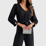 Ariane Mono de Pierna Ancha con Escote en V y Cintura con Lazo