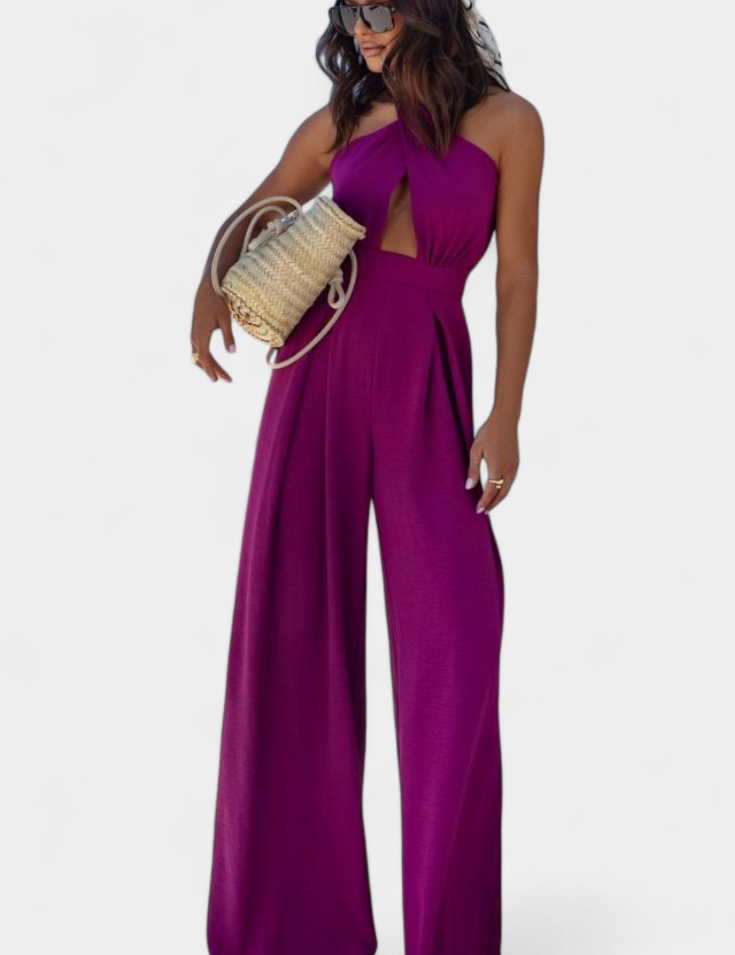 Jessica Mono Halter Cruzado sin Espalda y Pierna Ancha