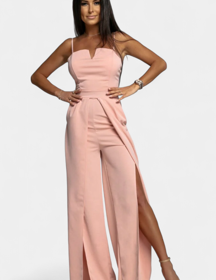 Prescillia Mono con Tirantes de Espagueti y Pierna con Abertura