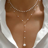 Collar de Dos Vueltas de Perlas Colgantes