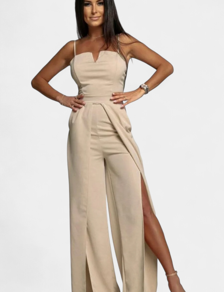 Prescillia Mono con Tirantes de Espagueti y Pierna con Abertura