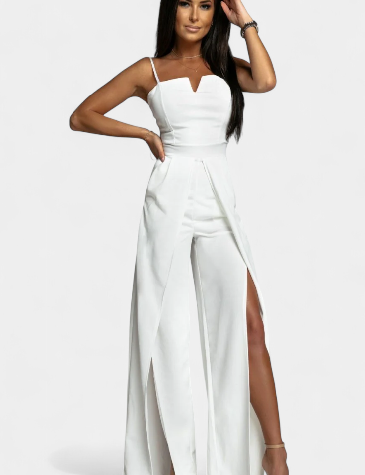 Prescillia Mono con Tirantes de Espagueti y Pierna con Abertura