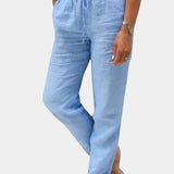 Violeta Pantalones de Lino Mezclado Ajuste Relajado