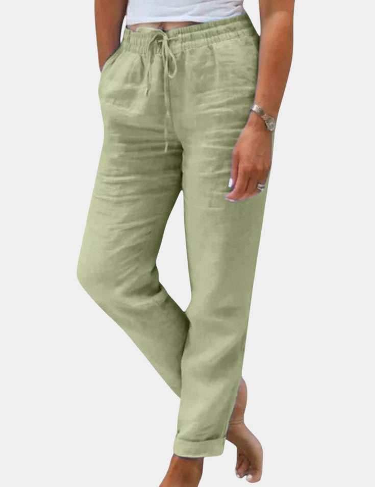 Violeta Pantalones de Lino Mezclado Ajuste Relajado