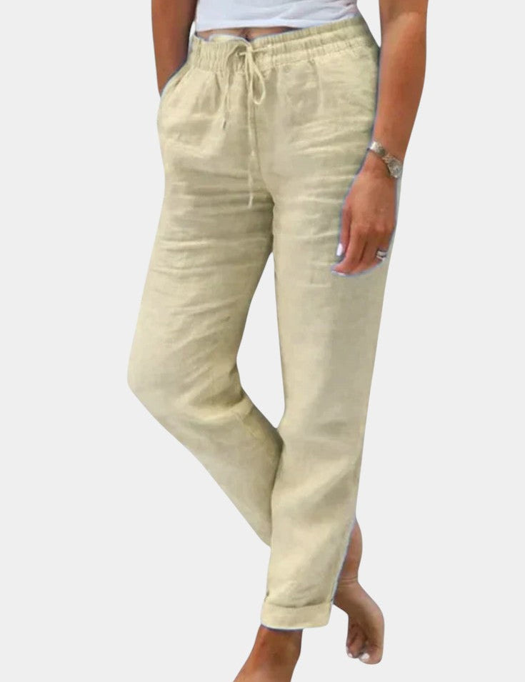 Violeta Pantalones de Lino Mezclado Ajuste Relajado