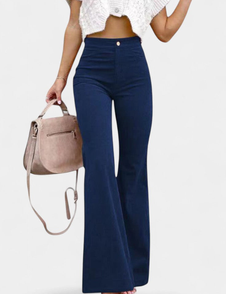 Kiara Pantalones de Terciopelo de Pierna Ancha de Cintura Alta