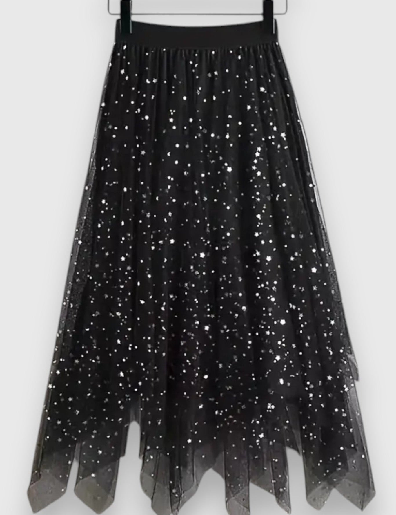 Colette Falda de Lentejuelas con Dobladillo Fruncido y Cintura Alta